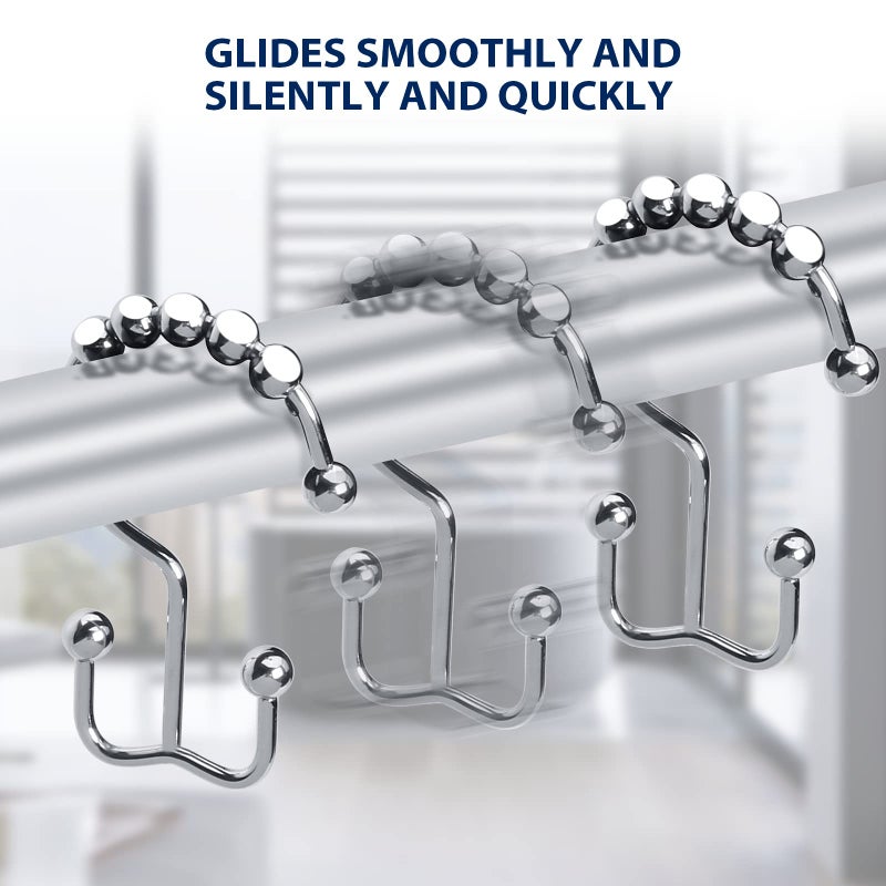 Gidse Shower Curtain Hooks Sturdy Stainless Steel Double Sided Shower Hooks Rings for Bathroom Shower Curtain Rods Curtains Set of 12 Hooks - Chrome - Image 5